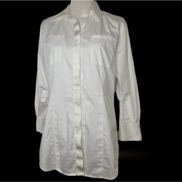 CAbi Style 352 Button Down French Cuff Tunic Sz Large in White - Picture 1 of 9